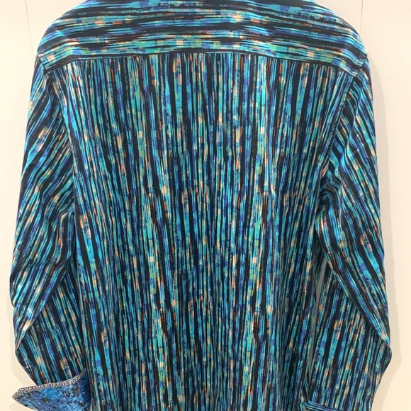 Robert Graham Men's Unique Button Down Blue Matrix Pattern Shirt Classic Fit XL - Picture 5 of 10